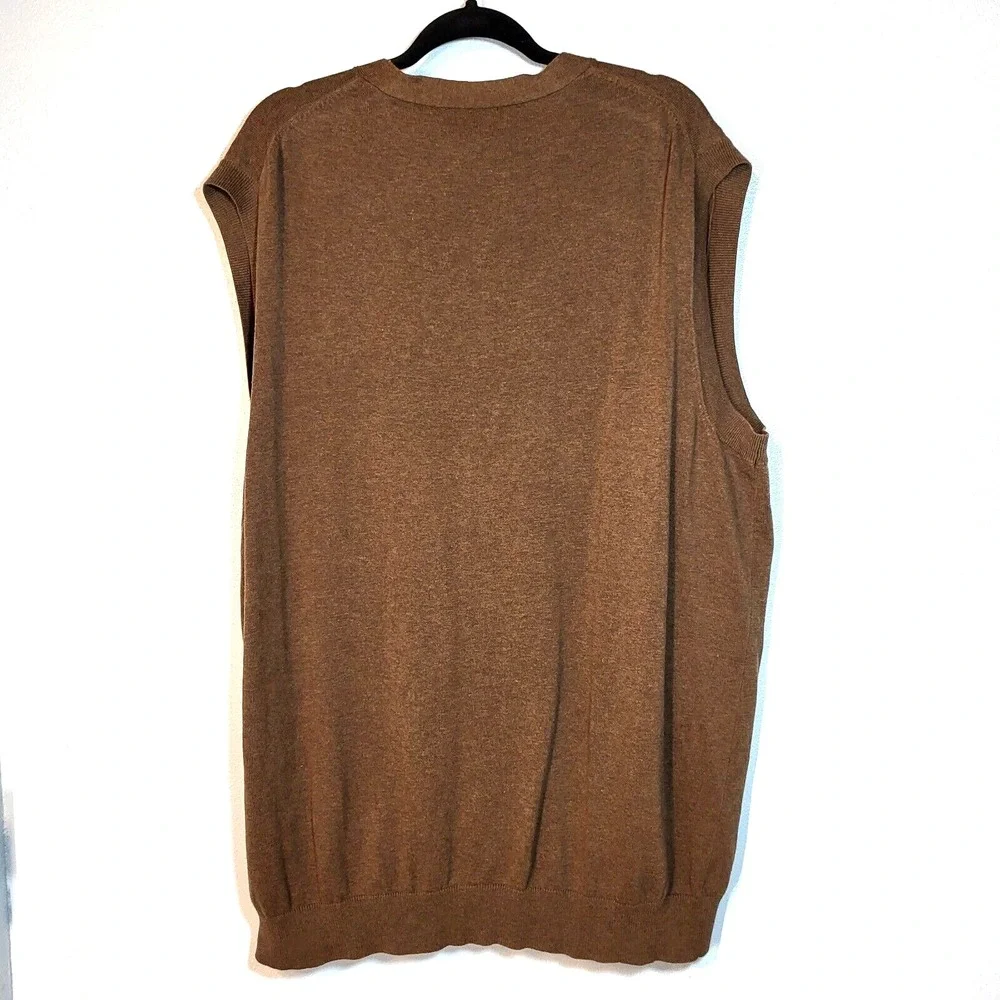 Oak Hill Mens‎ Sable Brown Button Front VNeck Sleeveless Cotton Sweater 2XLT